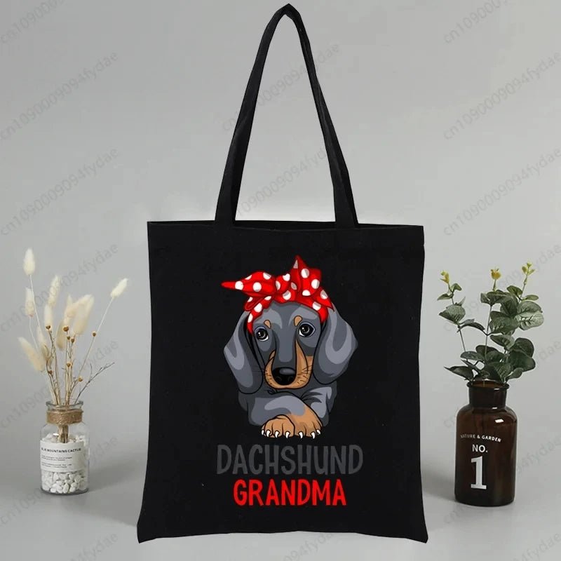 Dachshund Teckel Cute Dog Canvas Tote Bag Printed Cartoon Reusable Cloth Bag Handbag Shopping Shoulder Bags Handbags Women - Buy That Thang