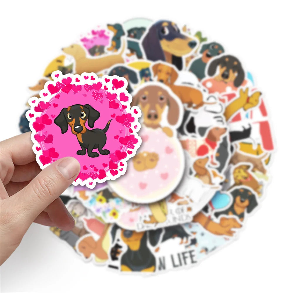 50 PCS Cute Dachshund Cartoon Pet Stickers Children Toy Luggage Laptop iPad Skateboard DIY Decoration Stickers
