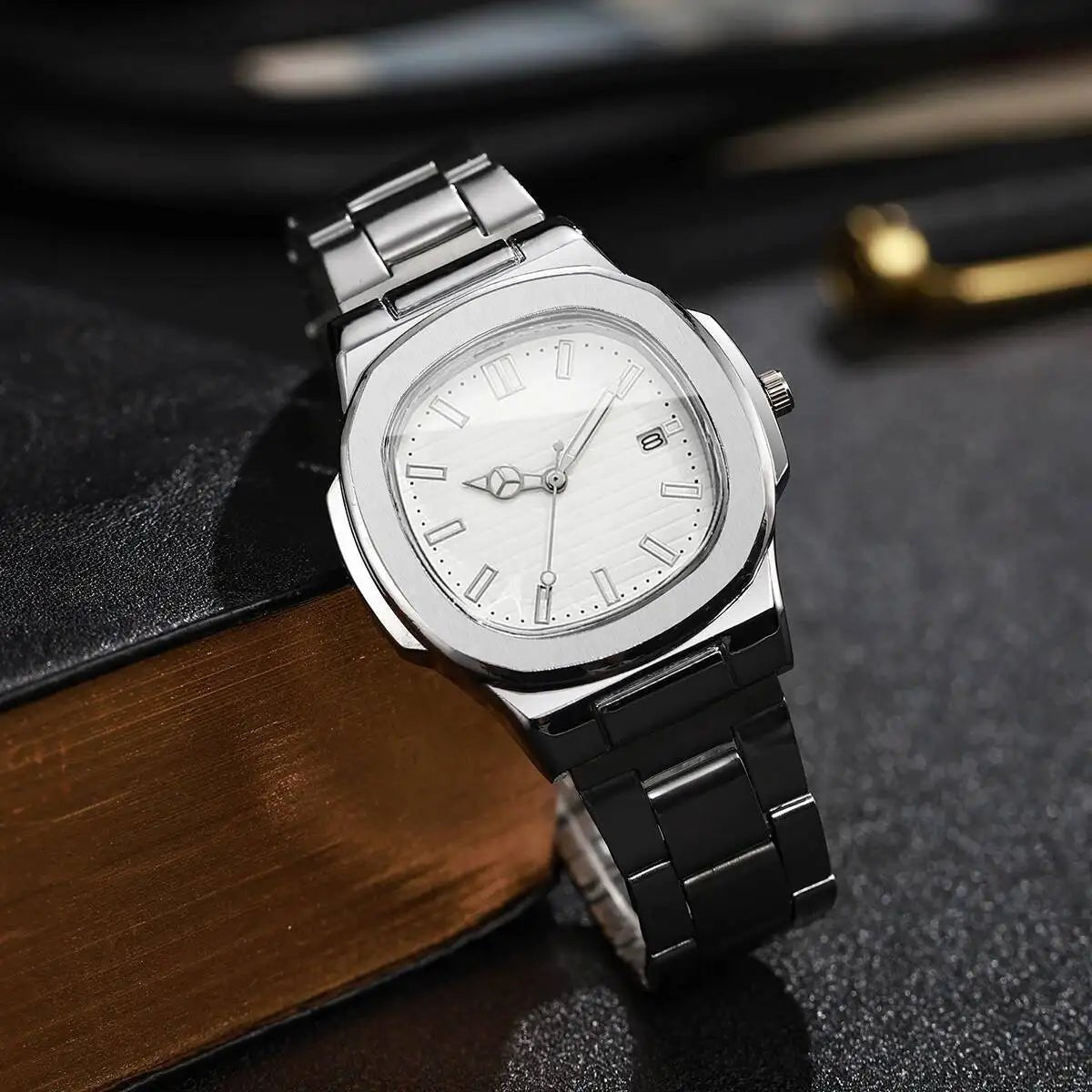 Luxury Men Business Watches Fashion Square Dial Stainless Steel Strap Quartz Watch with Calendar For Mens Clock（Without Box） - Buy That Thang