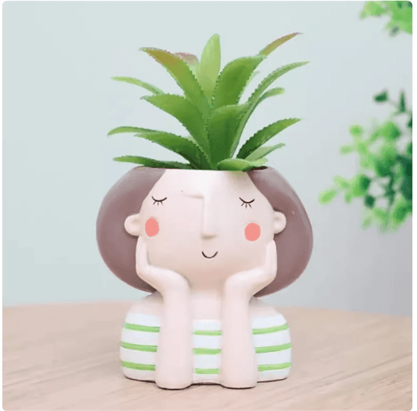Succulents Planters Flower Pots Cactus Plant Pot Lovely Girl Head Bonsai Planter Pots Ornaments with Drainage Hole Table Decor - Buy That Thang