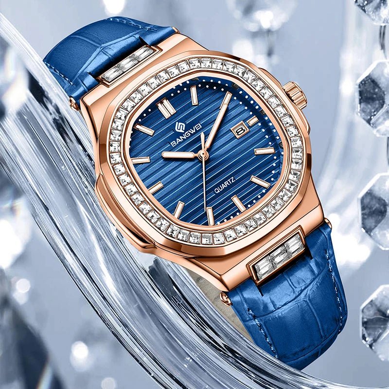 LIGE BANGWEI Women Watch Fashion Blue Leather Waterproof Luminous Watches For Women Simple Elegant Square Quartz Chronograph - Buy That Thang