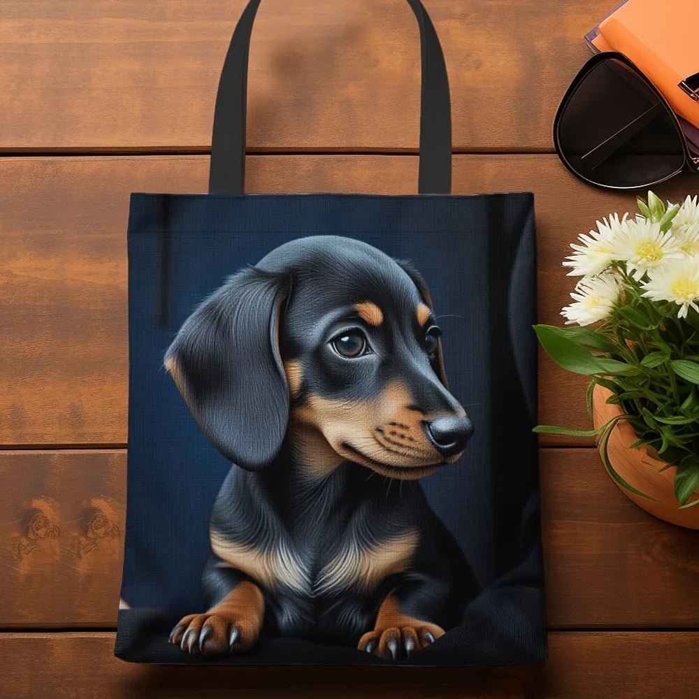 1pc Stylish Dachshund Print Tote Bag for Women - Reusable Foldable Grocery Bag with Fixed Shoulder Straps - Buy That Thang