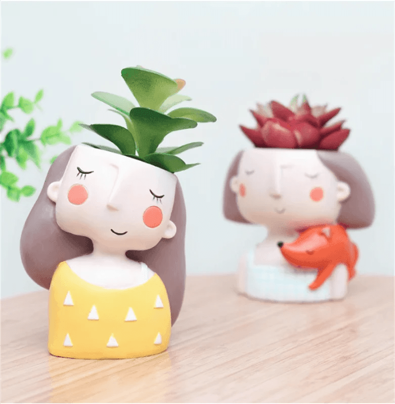 Succulents Planters Flower Pots Cactus Plant Pot Lovely Girl Head Bonsai Planter Pots Ornaments with Drainage Hole Table Decor - Buy That Thang