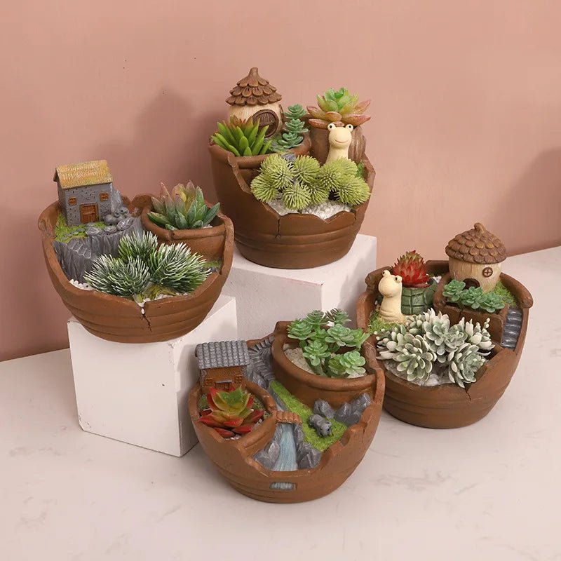 Creative Farmhouse Planter Decorative Flower Pot for Succulents Fairy Garden Desktop Container Zen Ornament Home Decoration - Buy That Thang