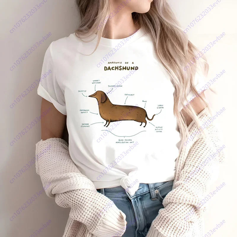Dachshund Teckel Funny Cute Dog Animal T-Shirt Women Short Sleeve Summer Fashion Tshirt Casual Fashion Tee Shirt O-Neck Tops