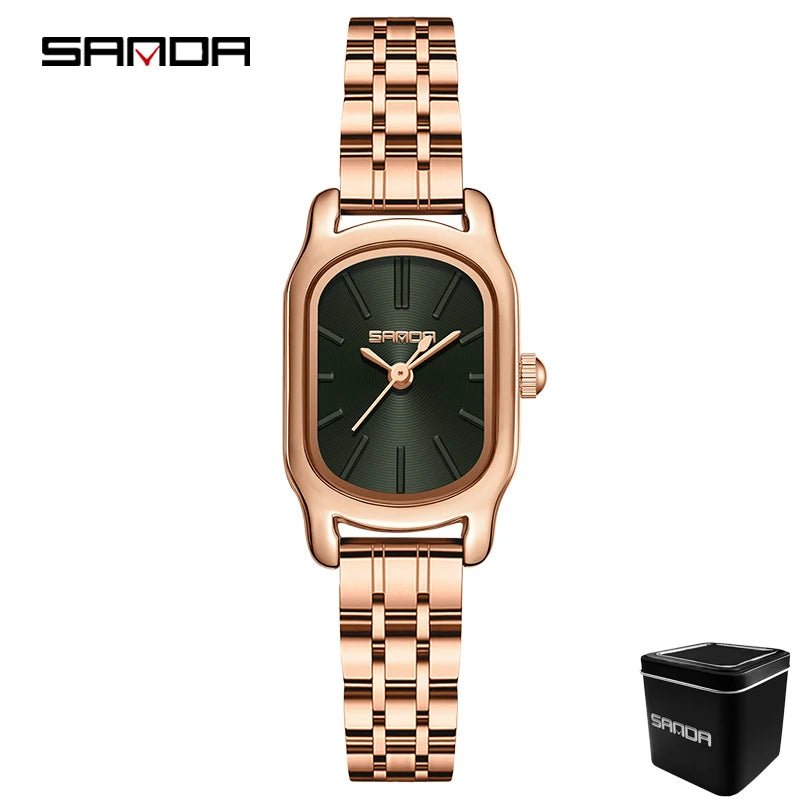 SANDA 1104 Case Womens Watches Maroon Leather Strap Waterproof Genuine Watch New Womens Quartz Watch Casual Fashion Rose Gold - Buy That Thang
