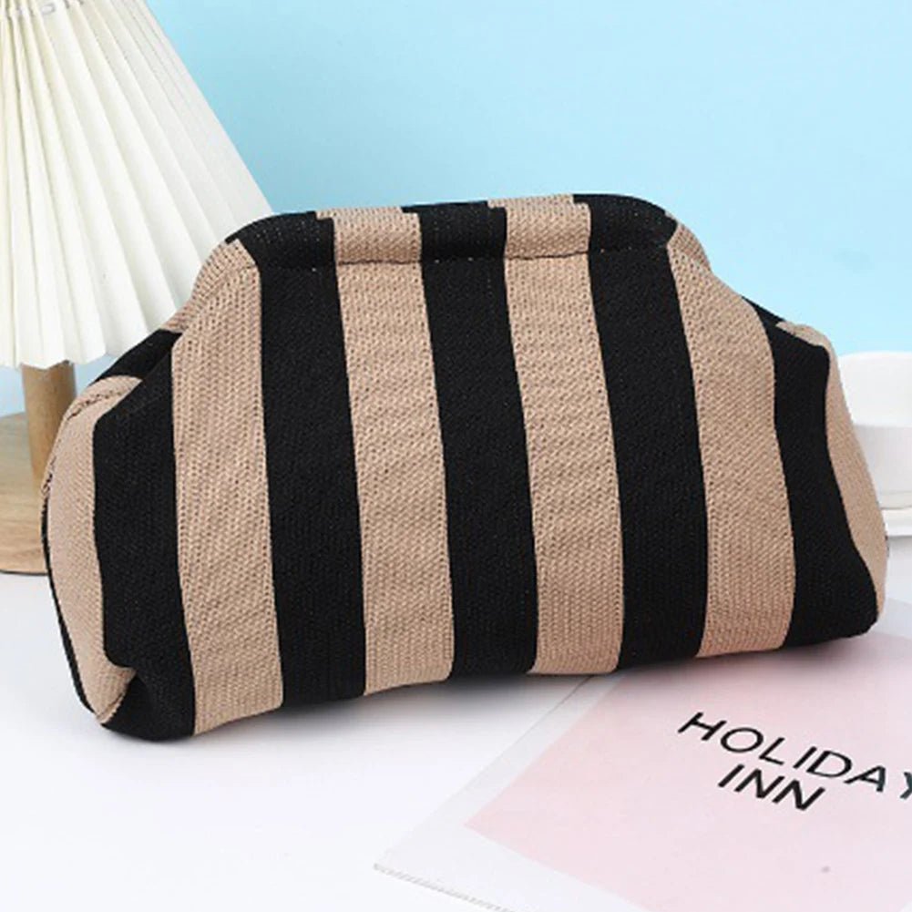 Women Knit Stripe Purse Contrast Color Small Crochet Handbag Knitting Dumpling Clutch Summer Beach Bag - Buy That Thang