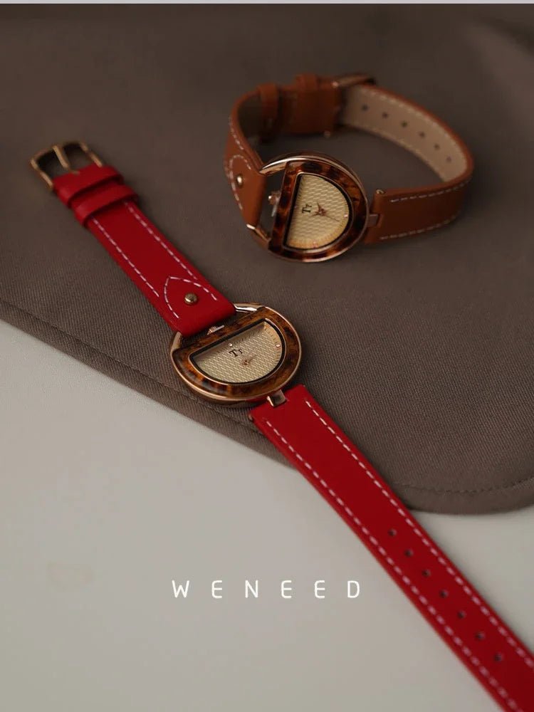 Vintage Watches for Women Light Luxury Leather Senior Sense of Design Ladies Quartz Watch Temperament Women's Watches Relojes - Buy That Thang