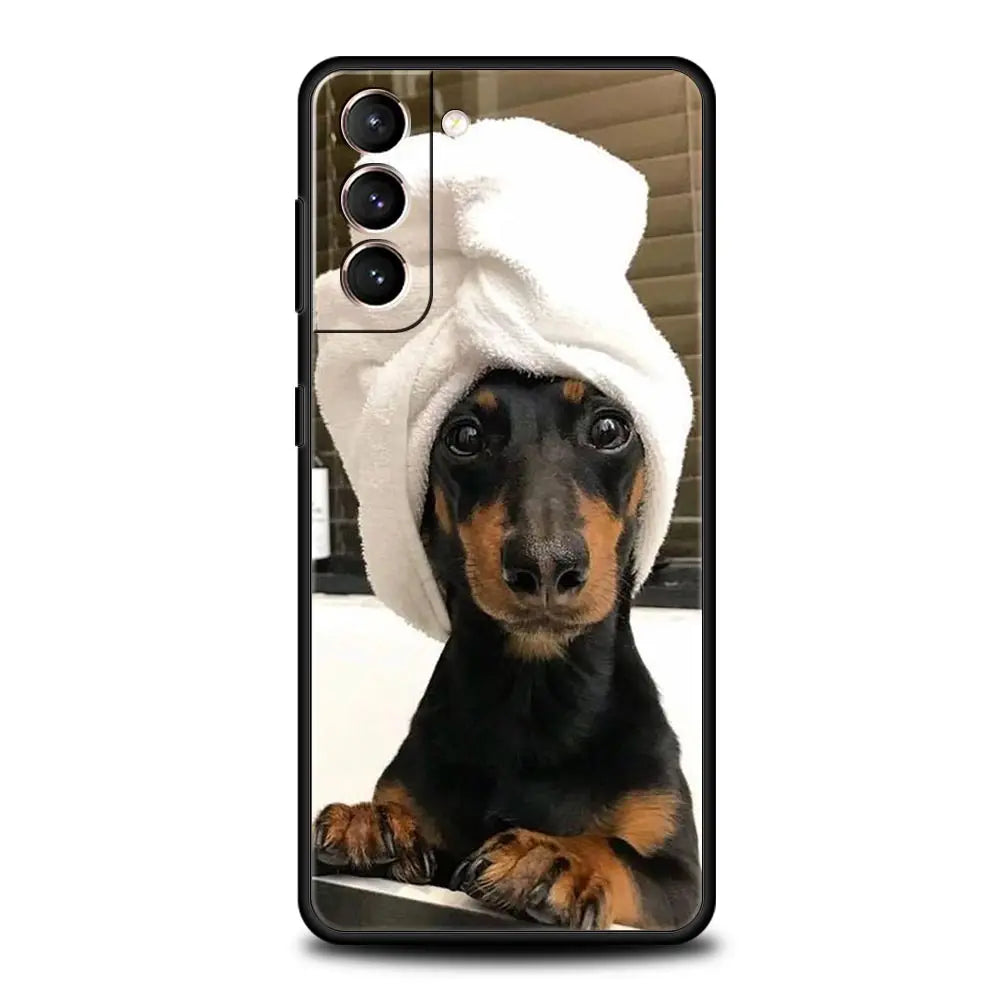 Dachshund Silhouette Dog cute animal Phone Case For Samsung Galaxy S24 S23 S22 S20 Ultra S21 FE 5G S10 S9 Plus S10E S8 Cover