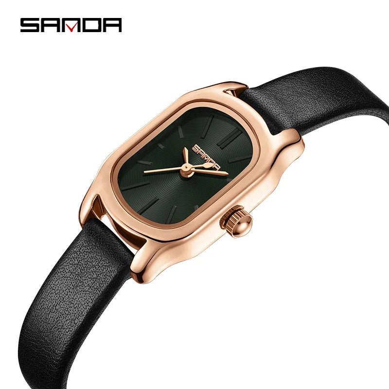 SANDA 1104 Case Womens Watches Maroon Leather Strap Waterproof Genuine Watch New Womens Quartz Watch Casual Fashion Rose Gold - Buy That Thang