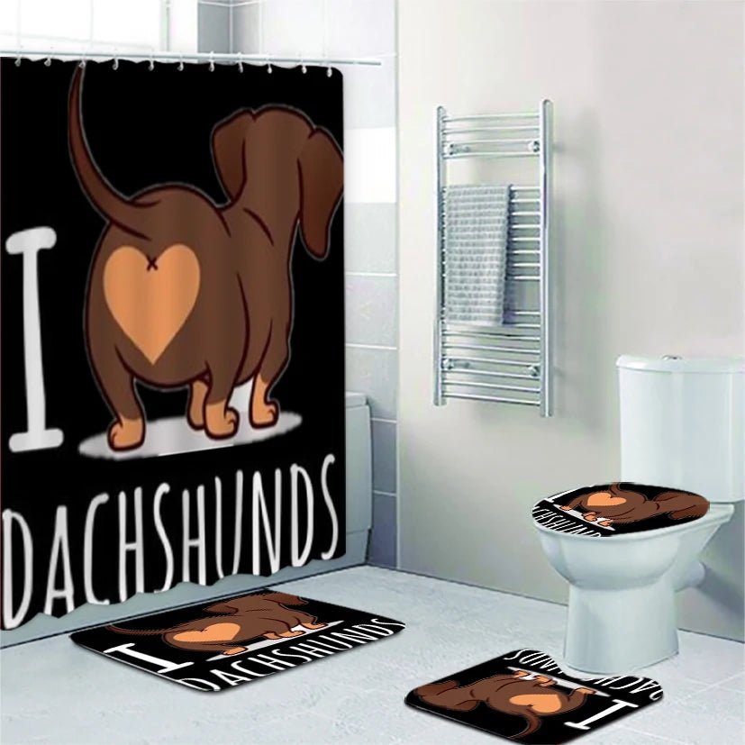 Funny Cute Dachshund Dog Bathroom Curtains Set Shower Curtain Set Cartoon Sausage Dog Bath Mat Rugs Butt Dog Animal Home Decor - Buy That Thang