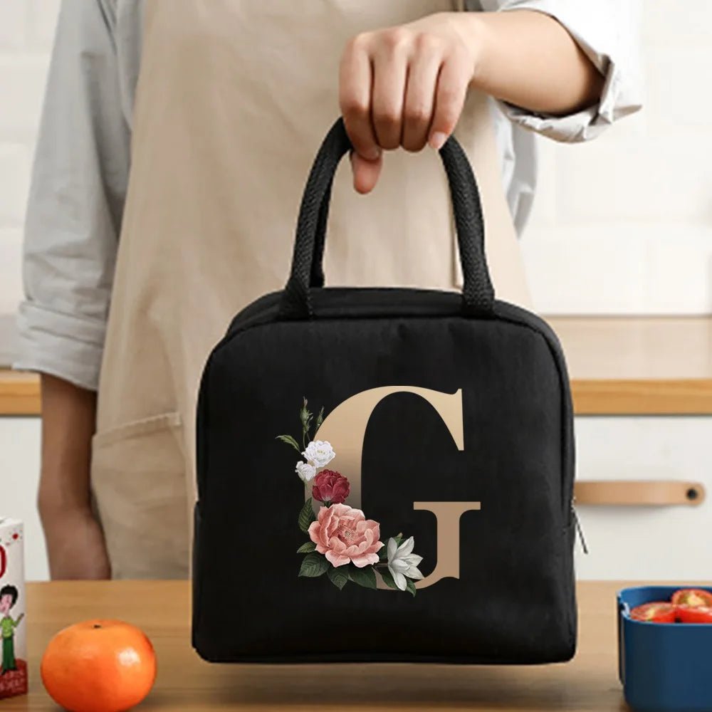 Lunch Bag Cooler Tote Portable Insulated Thermal Canvas Bag Food Picnic Unisex Travel Lunchbox Organizer Bags Gold Letter Print - Buy That Thang