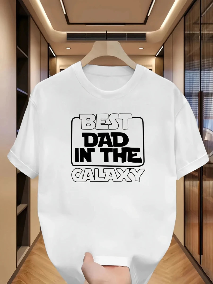 Best Dad In The Galaxy Graphic Tee for Men Breathable 100% Cotton Perfect for Summer Funny Casual Streetwear Style - Buy That Thang