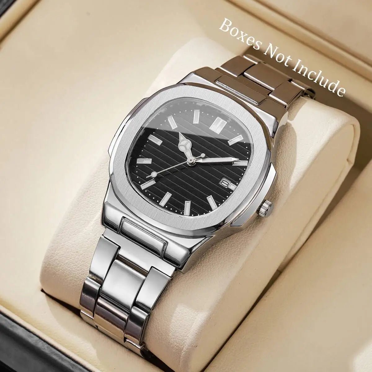 Luxury Men Business Watches Fashion Square Dial Stainless Steel Strap Quartz Watch with Calendar For Mens Clock（Without Box） - Buy That Thang