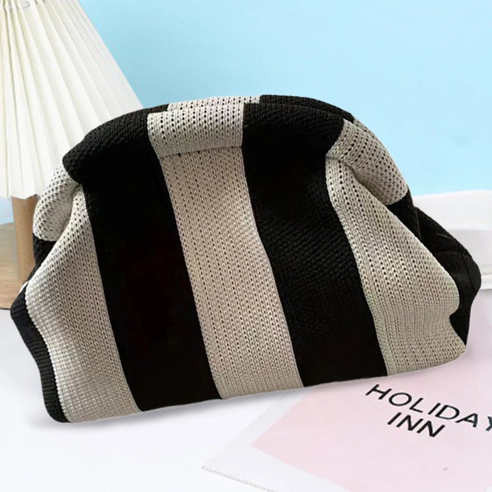 Women Knit Stripe Purse Contrast Color Small Crochet Handbag Knitting Dumpling Clutch Summer Beach Bag - Buy That Thang
