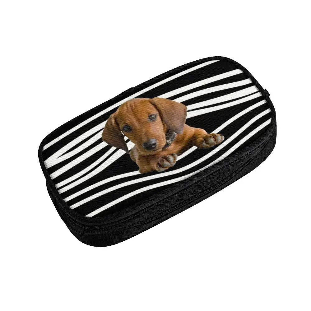 Custom Cute Dachshund Dog Cute Pencil Case Girls Boys Large Capacity Puppy Pet Pencil Pouch School Accessories