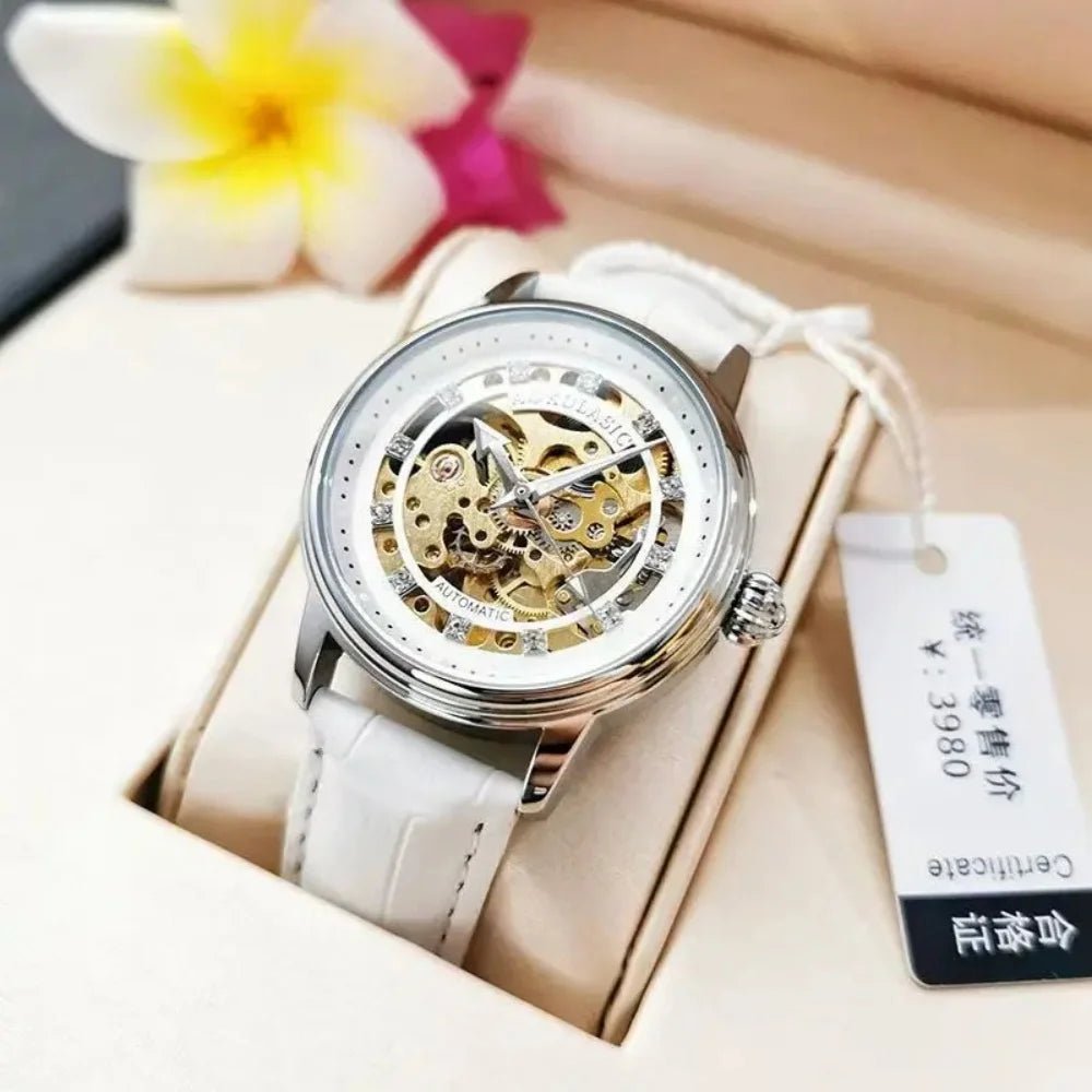New Style Hollow - Out Diamond - Encrusted Automatic Mechanical Watch for Women, Fashionable and Simple, Luminous Waterproof Watch for Female Students, Trendy, Light Luxury Style, High - End Feel, Versatile Women's Watch for Daily - Buy That Thang
