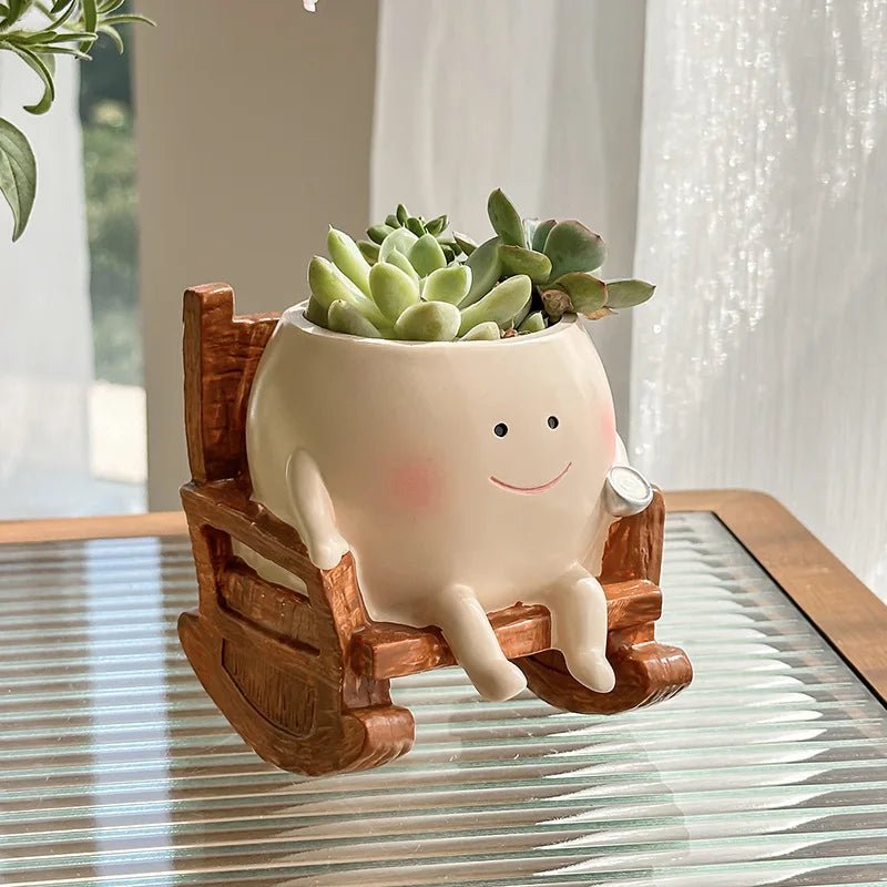 Cute Smiling Face Swing Planter Resin Wall Hanging Flower Pot For Succulents And Small Plants Perfect Garden Home Decor Supplies - Buy That Thang