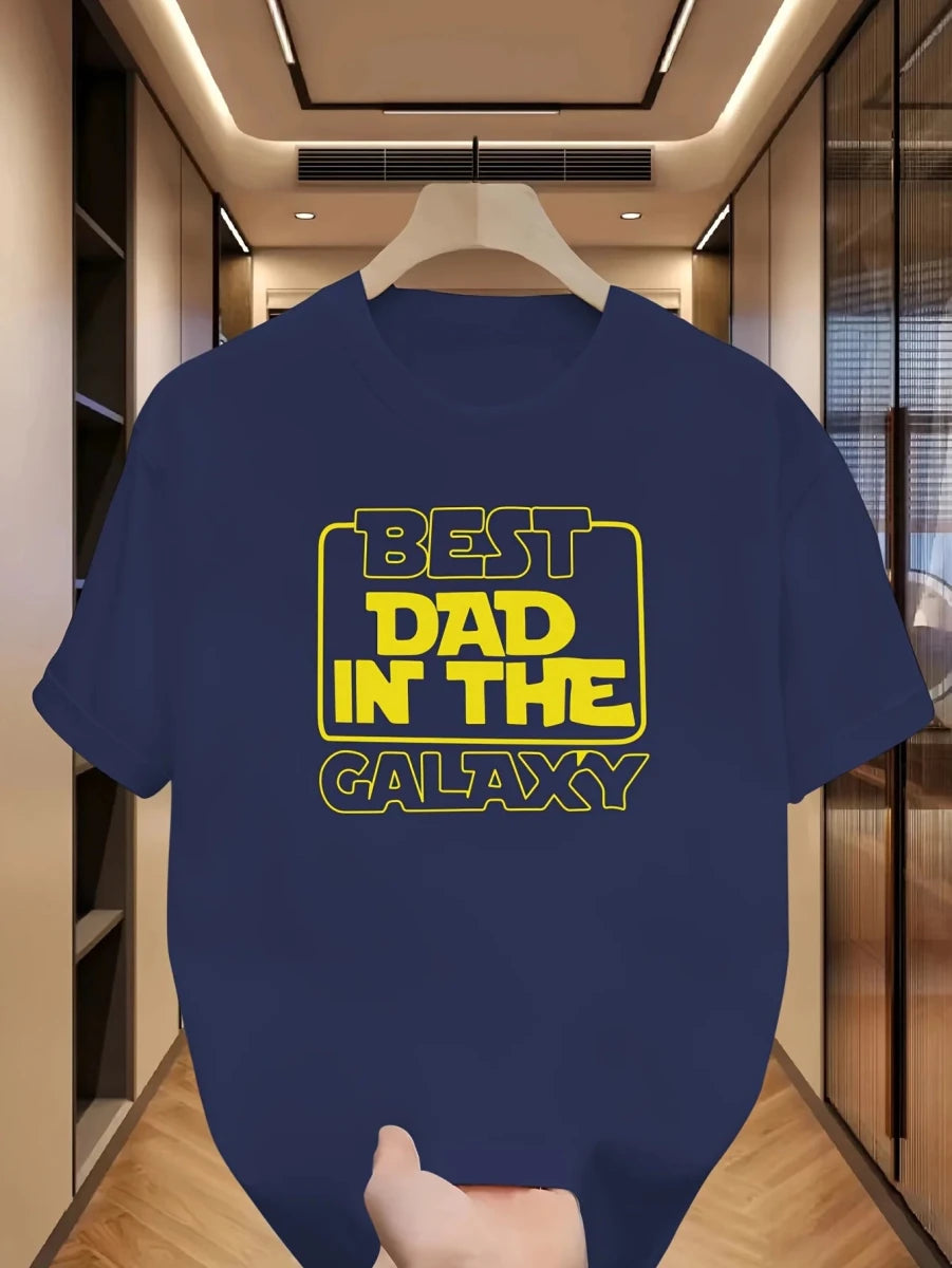 Best Dad In The Galaxy Graphic Tee for Men Breathable 100% Cotton Perfect for Summer Funny Casual Streetwear Style - Buy That Thang