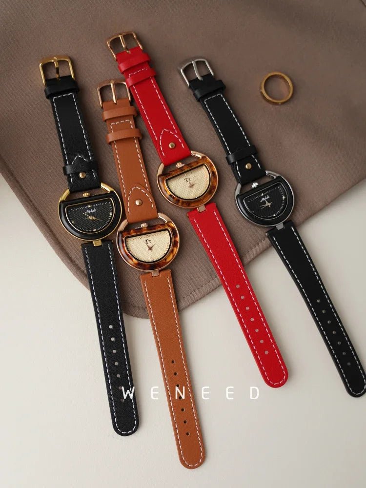 Vintage Watches for Women Light Luxury Leather Senior Sense of Design Ladies Quartz Watch Temperament Women's Watches Relojes - Buy That Thang