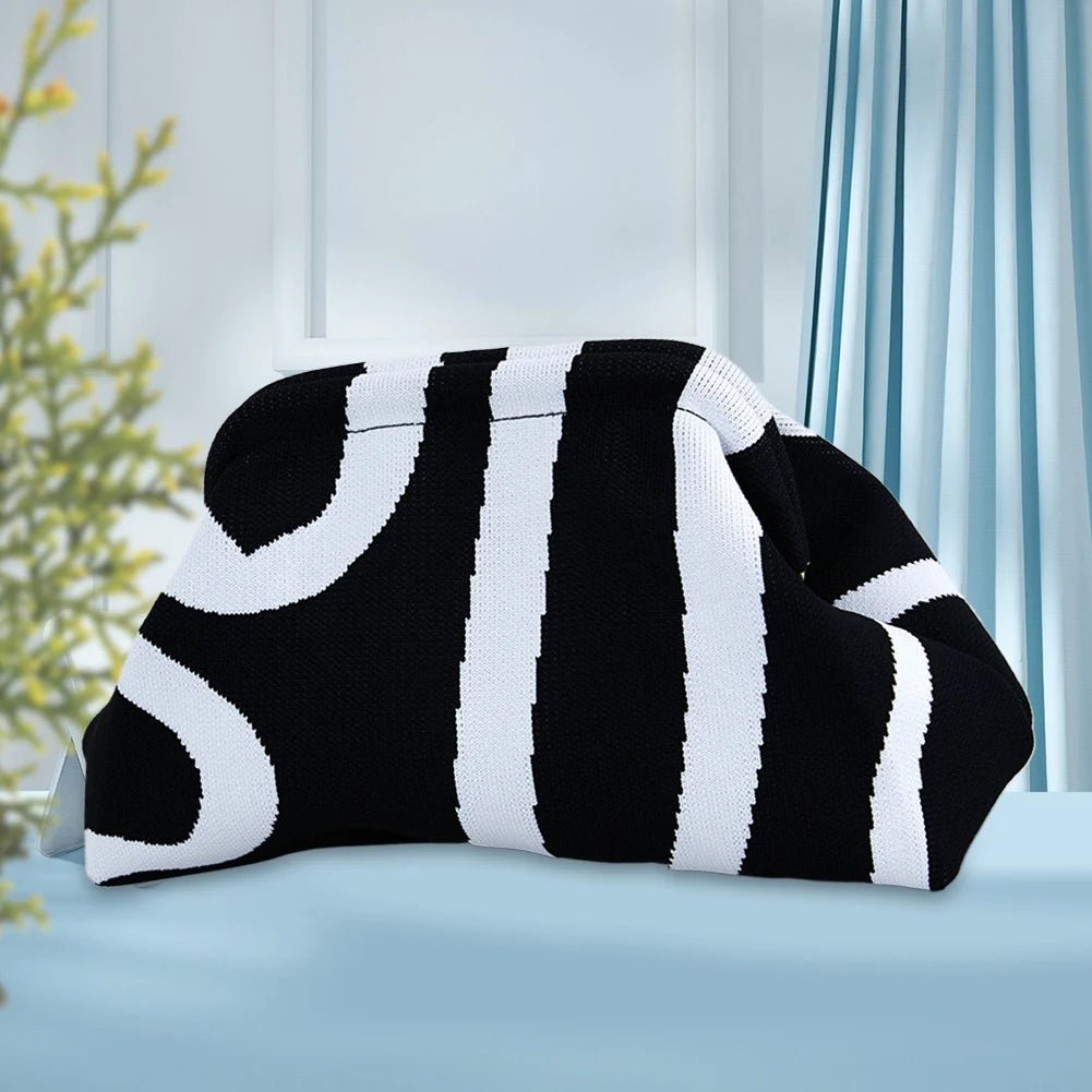 Women Knit Stripe Purse Contrast Color Small Crochet Handbag Knitting Dumpling Clutch Summer Beach Bag - Buy That Thang