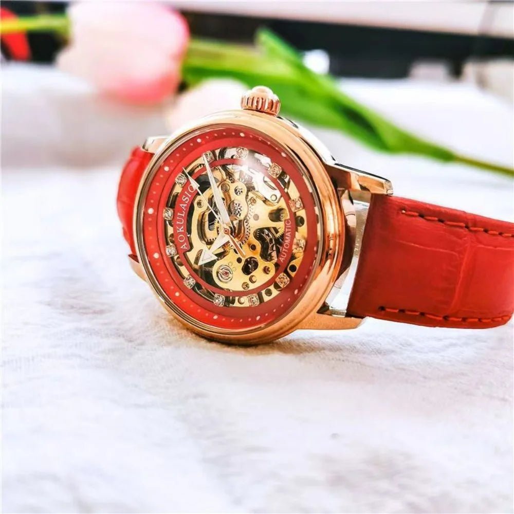 New Style Hollow - Out Diamond - Encrusted Automatic Mechanical Watch for Women, Fashionable and Simple, Luminous Waterproof Watch for Female Students, Trendy, Light Luxury Style, High - End Feel, Versatile Women's Watch for Daily - Buy That Thang