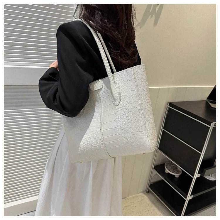 Fashion Crocodile Pattern Large Tote Bag Solid Color Women Shoulder Bags Luxury Pu Leather Lady Handbags Big Shopper Purses 2024 - Buy That Thang