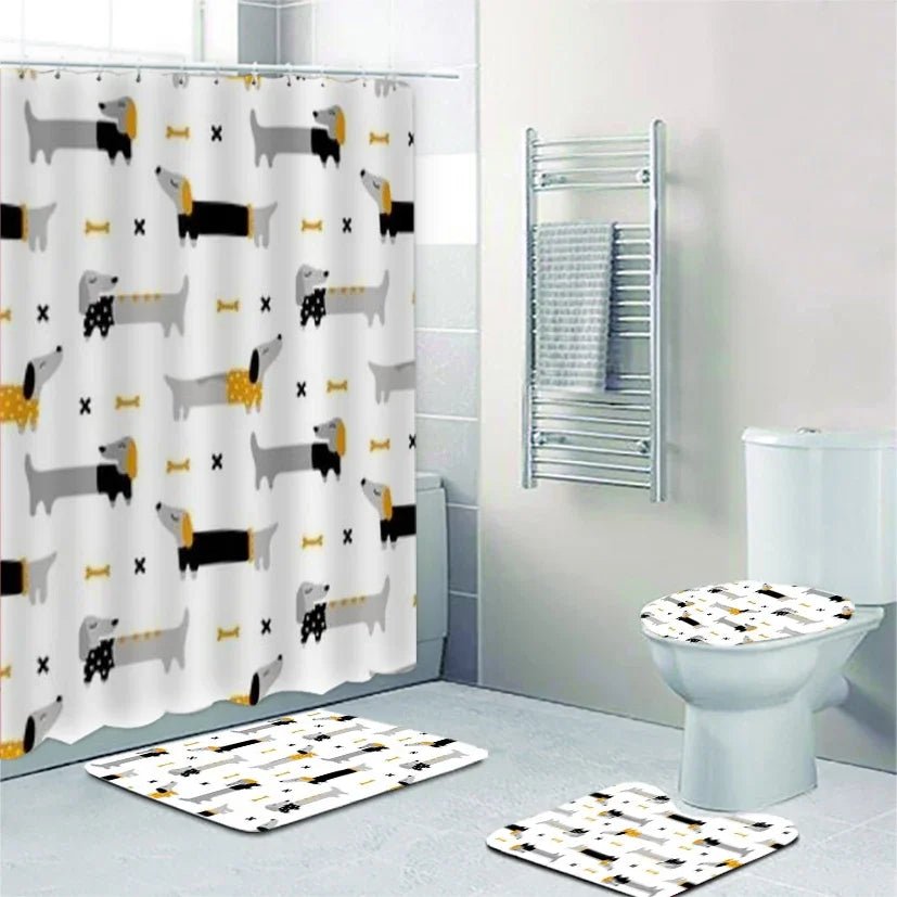 Funny Cute Dachshund Dog Bathroom Curtains Set Shower Curtain Set Cartoon Sausage Dog Bath Mat Rugs Butt Dog Animal Home Decor - Buy That Thang