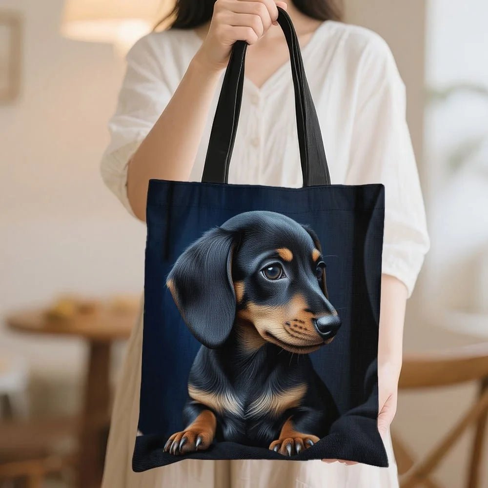 1pc Stylish Dachshund Print Tote Bag for Women - Reusable Foldable Grocery Bag with Fixed Shoulder Straps - Buy That Thang