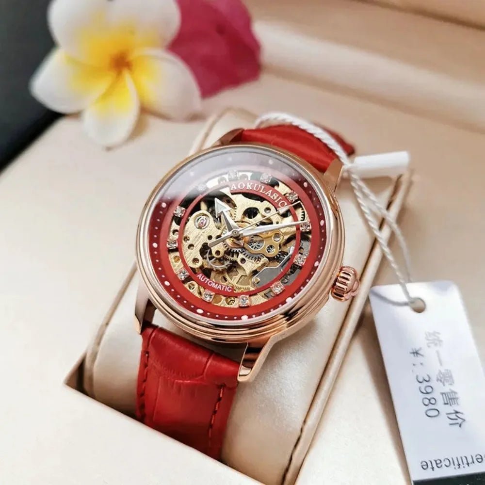 New Style Hollow - Out Diamond - Encrusted Automatic Mechanical Watch for Women, Fashionable and Simple, Luminous Waterproof Watch for Female Students, Trendy, Light Luxury Style, High - End Feel, Versatile Women's Watch for Daily - Buy That Thang
