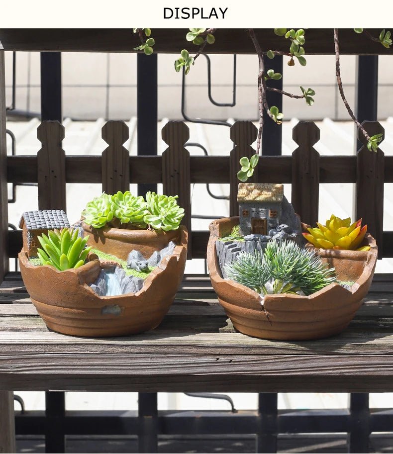 Creative Farmhouse Planter Decorative Flower Pot for Succulents Fairy Garden Desktop Container Zen Ornament Home Decoration - Buy That Thang