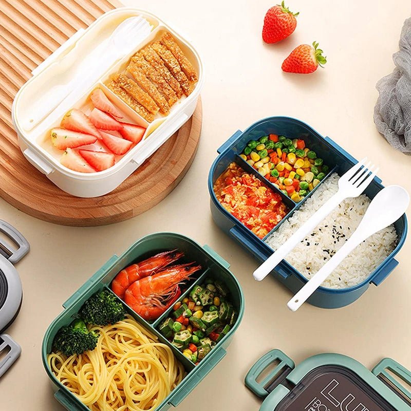 1200ML 2 Layer Bento Lunch Box With Spoon Fork, Kid High Capacity Microwae Food Containers Portable Leakproof Office Camping - Buy That Thang