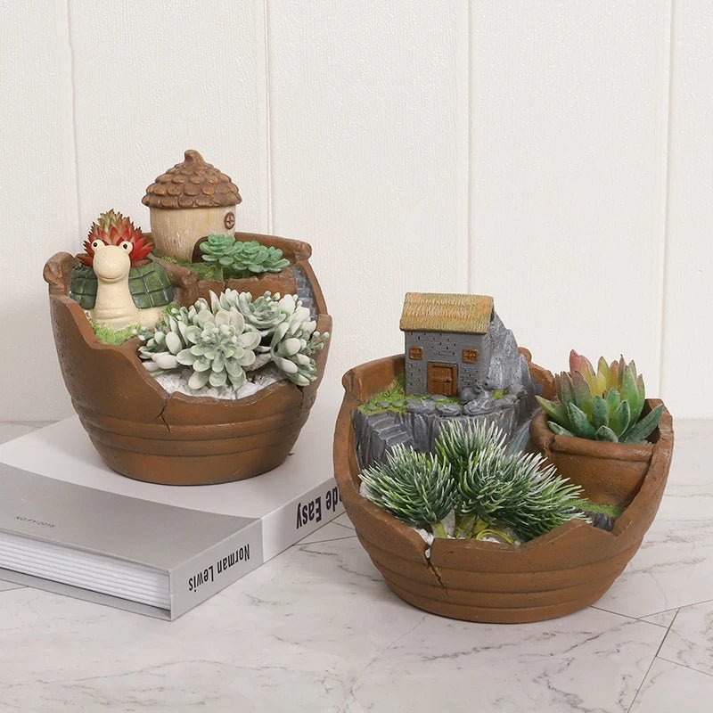 Creative Farmhouse Planter Decorative Flower Pot for Succulents Fairy Garden Desktop Container Zen Ornament Home Decoration - Buy That Thang