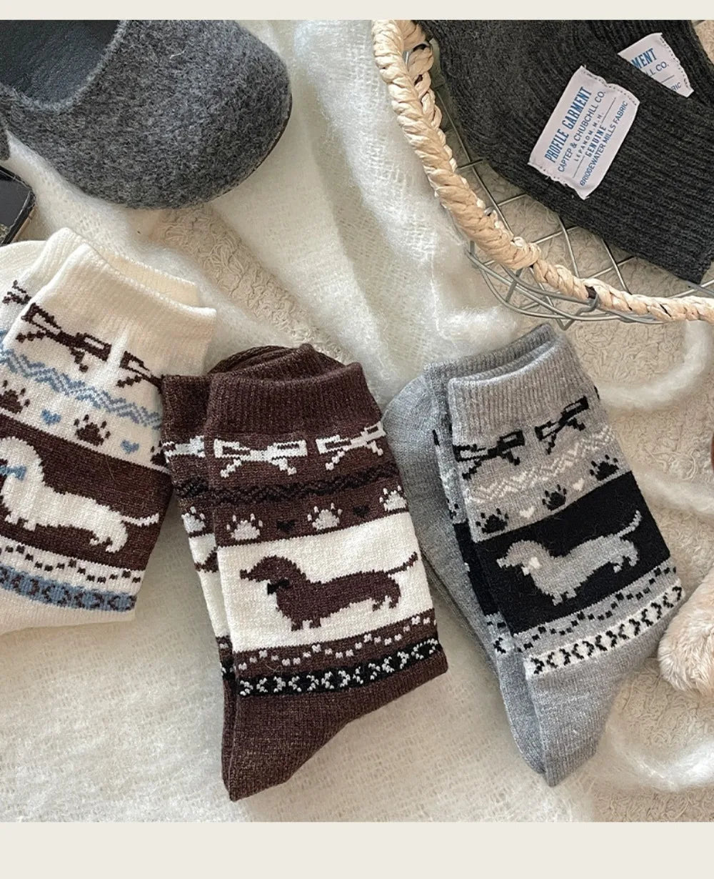 Cute Cartoon Dachshund Women's Socks Kawaii Harajuku Breathable Autumn Winter Fashion Dog Socks Women Business Christmas Gifts