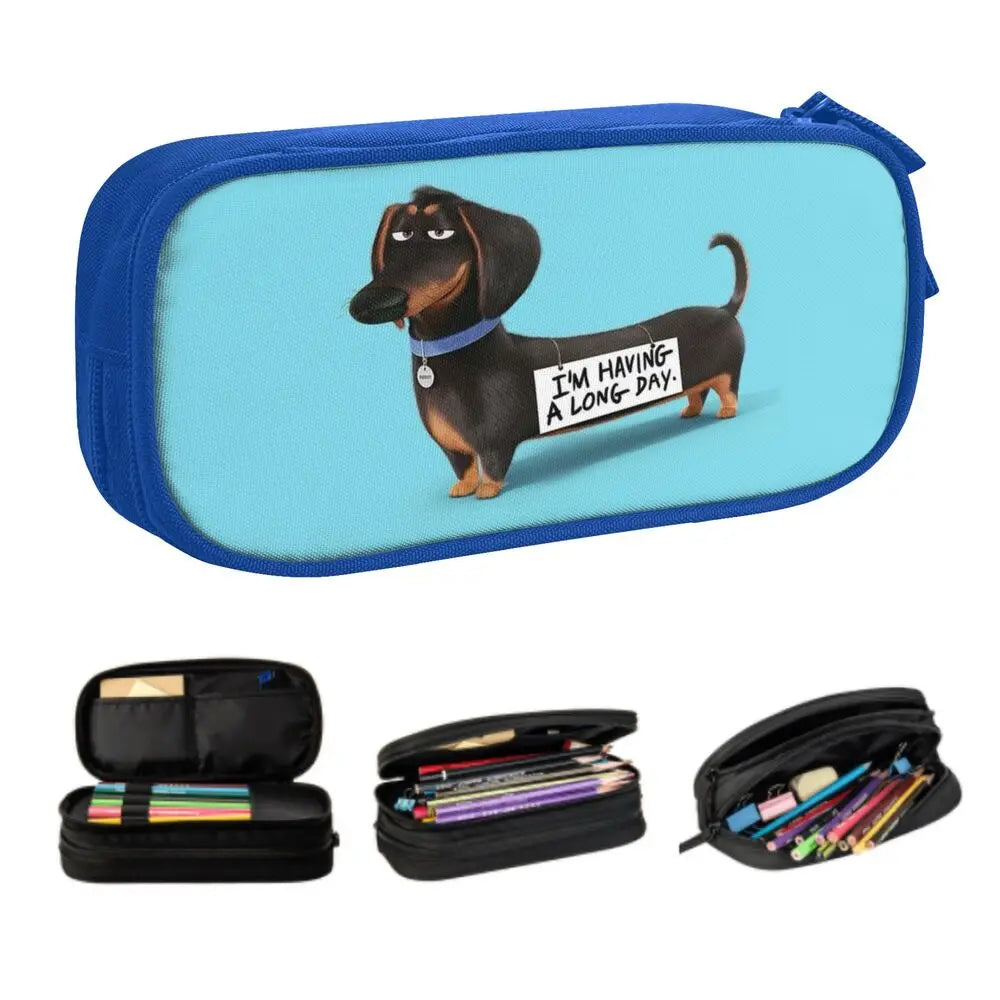 Custom Cute Dachshund Dog Cute Pencil Case Girls Boys Large Capacity Puppy Pet Pencil Pouch School Accessories