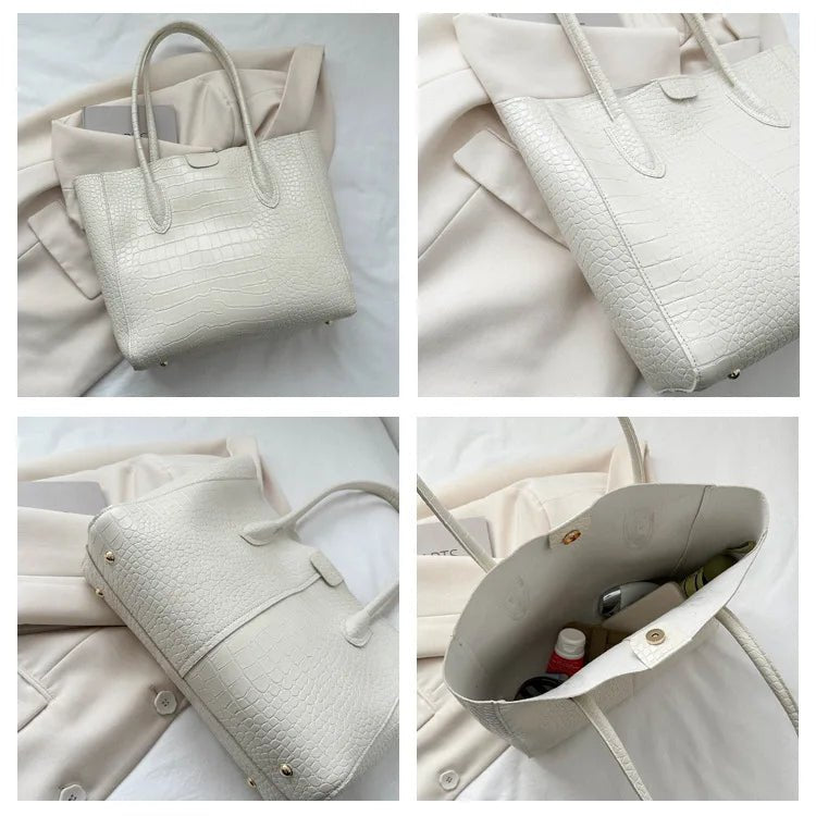 Fashion Crocodile Pattern Large Tote Bag Solid Color Women Shoulder Bags Luxury Pu Leather Lady Handbags Big Shopper Purses 2024 - Buy That Thang
