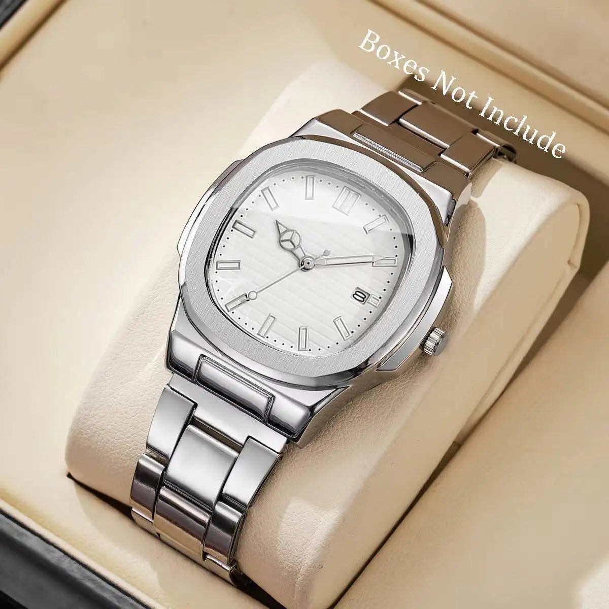 Luxury Men Business Watches Fashion Square Dial Stainless Steel Strap Quartz Watch with Calendar For Mens Clock（Without Box） - Buy That Thang