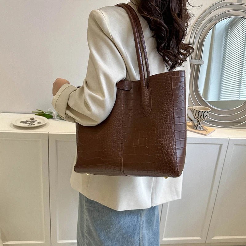 Fashion Crocodile Pattern Large Tote Bag Solid Color Women Shoulder Bags Luxury Pu Leather Lady Handbags Big Shopper Purses 2024 - Buy That Thang