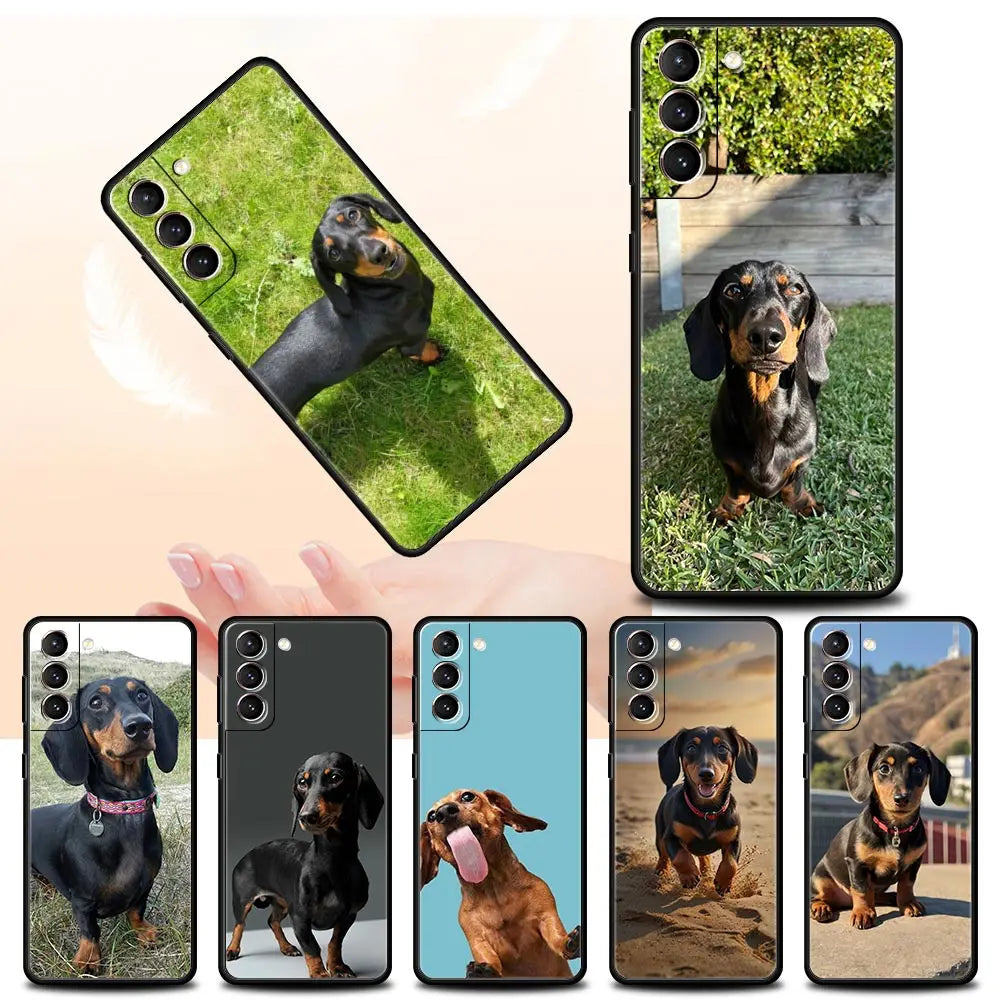 Dachshund Silhouette Dog cute animal Phone Case For Samsung Galaxy S24 S23 S22 S20 Ultra S21 FE 5G S10 S9 Plus S10E S8 Cover