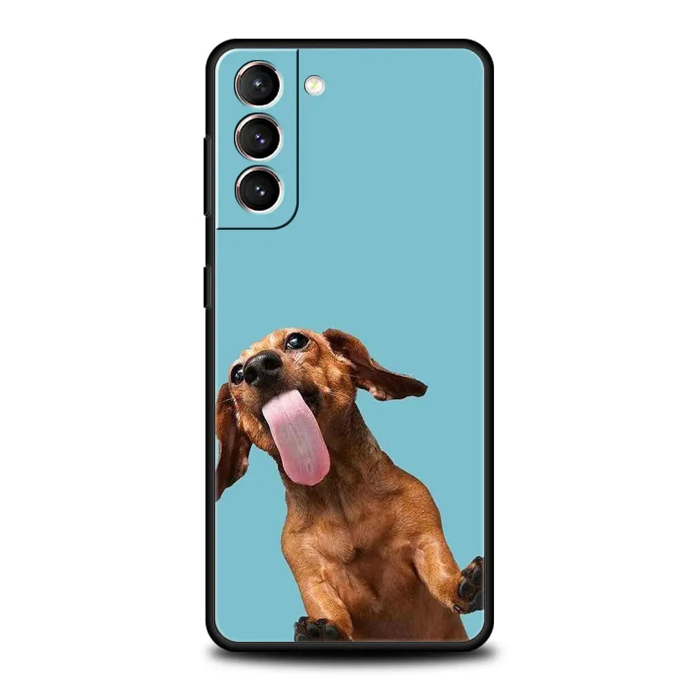 Dachshund Silhouette Dog cute animal Phone Case For Samsung Galaxy S24 S23 S22 S20 Ultra S21 FE 5G S10 S9 Plus S10E S8 Cover