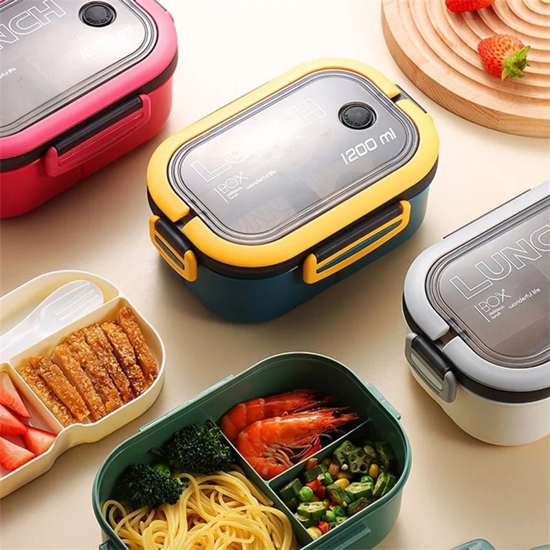 1200ML 2 Layer Bento Lunch Box With Spoon Fork, Kid High Capacity Microwae Food Containers Portable Leakproof Office Camping - Buy That Thang
