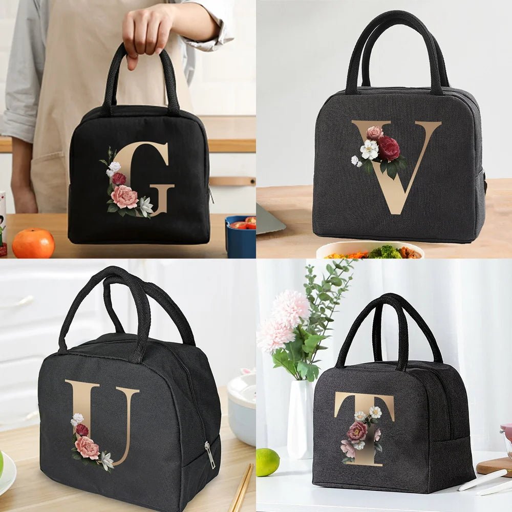 Lunch Bag Cooler Tote Portable Insulated Thermal Canvas Bag Food Picnic Unisex Travel Lunchbox Organizer Bags Gold Letter Print - Buy That Thang
