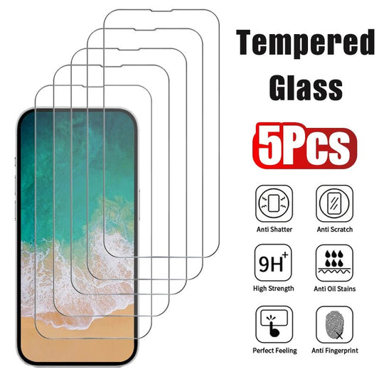 5pcs Tempered Glass for iPhone 17 16 15 14 13 12 Pro Max Screen Protector for iPhone 12Mini 13Mini 14 Plus 14Pro Glass 16Pro Max - Buy That Thang
