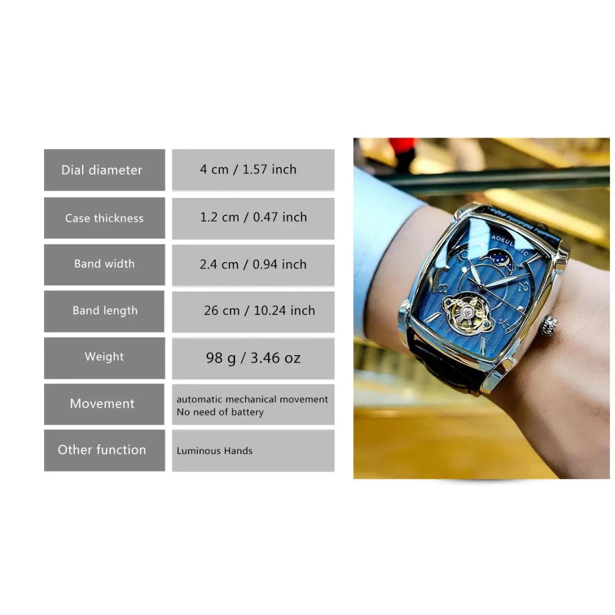 Moon Phase Automatic Watch for Men Luxury Brand Tourbillon Skeleton Mechanical Watch Leather Belt - Buy That Thang