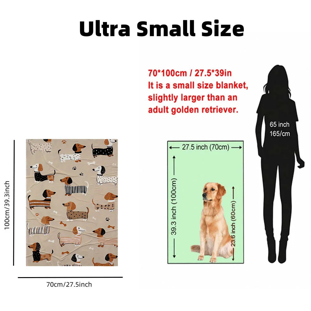 1 Dachshund Print Flannel Blanket - Brown, Black, and White Comfortable Dog Pattern for Home or Travel, Suitable for All Seasons