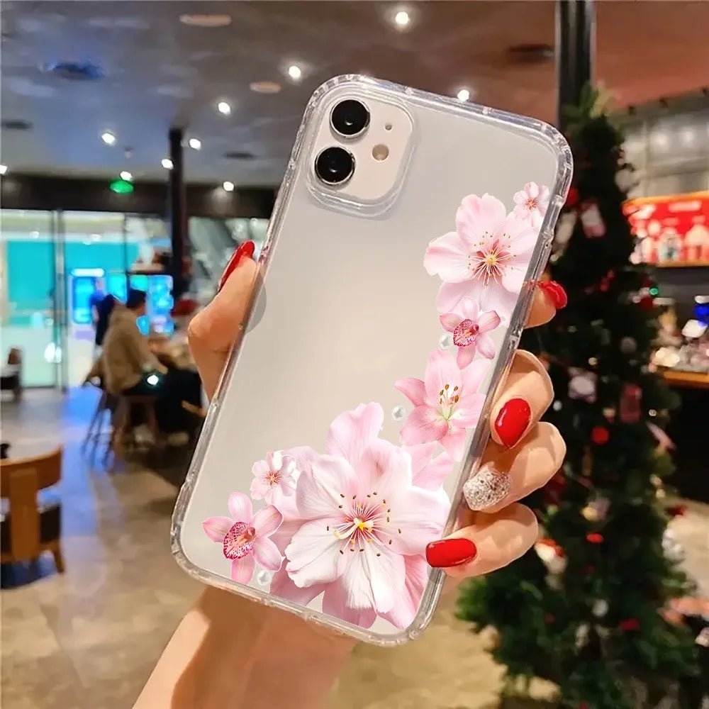 Pink Hibiscus Floral Aesthetics Coquette Clear Phone Case Cover for I Phones - Buy That Thang