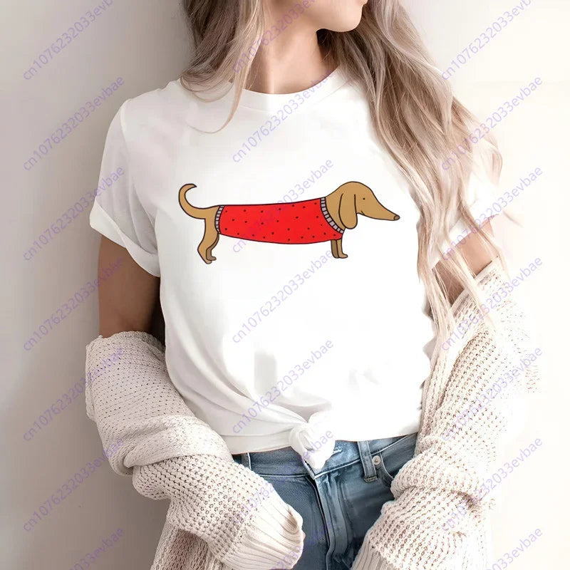 Dachshund Teckel Funny Cute Dog Animal T-Shirt Women Short Sleeve Summer Fashion Tshirt Casual Fashion Tee Shirt O-Neck Tops