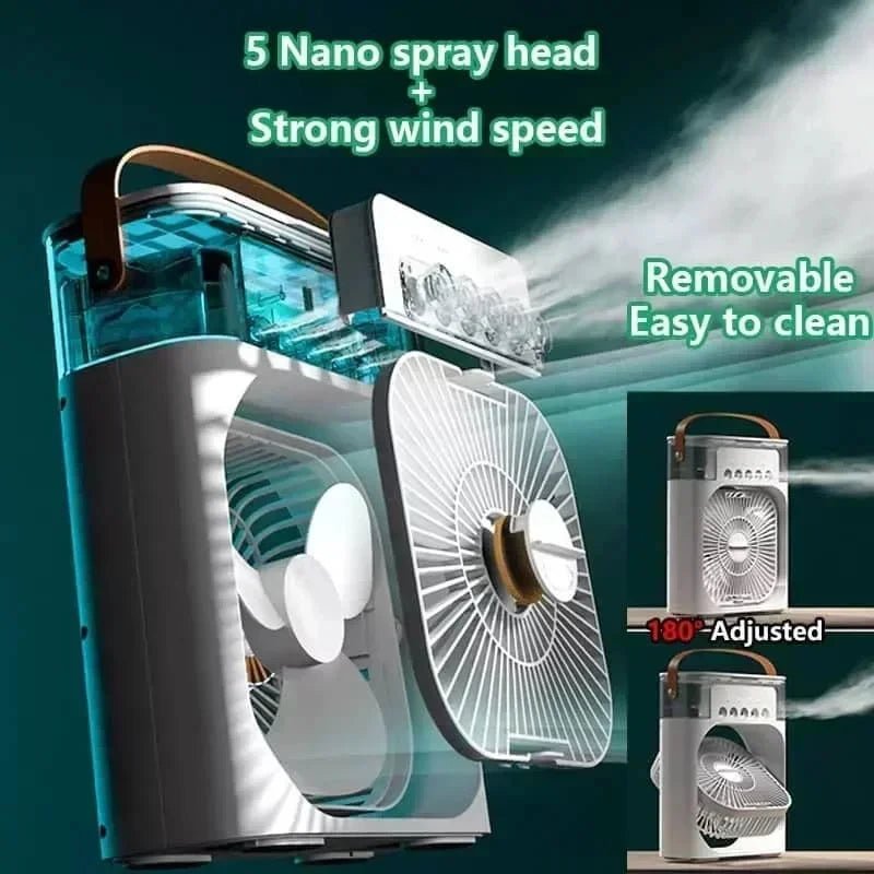 New 3 In 1 Fan AIr Conditioner Household Mini Air Cooler LED Night Light Portable Humidifier