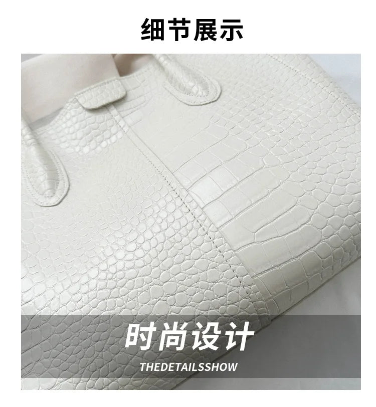 Fashion Crocodile Pattern Large Tote Bag Solid Color Women Shoulder Bags Luxury Pu Leather Lady Handbags Big Shopper Purses 2024 - Buy That Thang