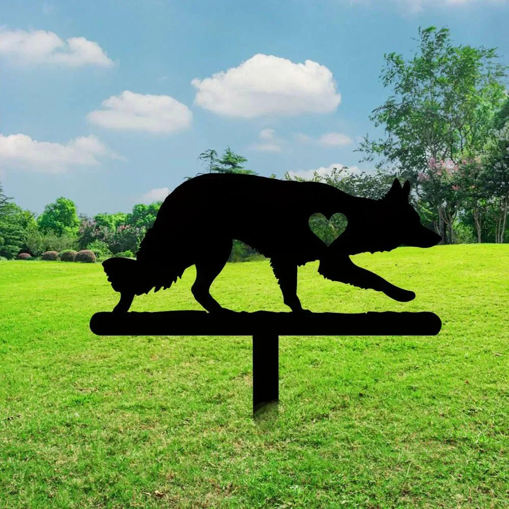 Iron Art Wolf Dog Silhouette Garden Stake: A Pet Commemorative for Outdoor Decoration - Buy That Thang